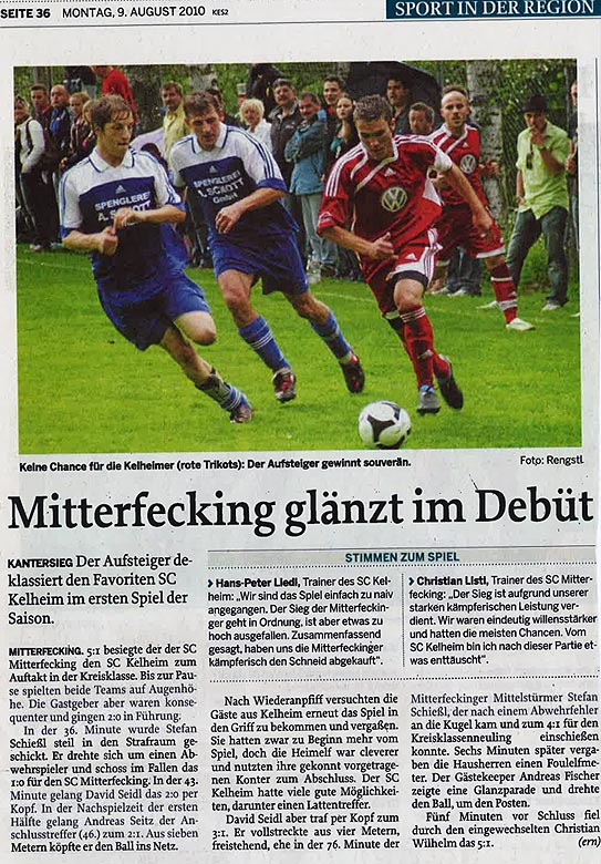 1. Punktspiel in der Kreisklasse, Mitterfecking glänzt im Debüt 