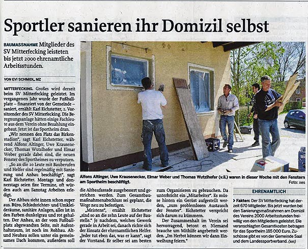 die Erweiterung und Renovierung des Sportheimes 