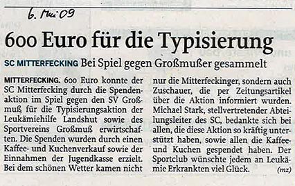 600,00 Euro als Beitrag f&uuml;r die Typisierungsaktion der Leuk&auml;miehilfe 